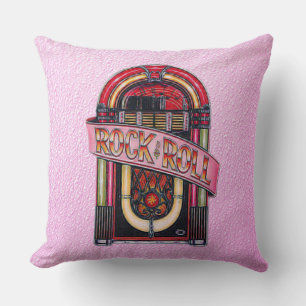 Pink Rock & Roll Juke Box Retro Throw Pillow
