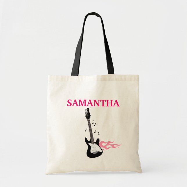 Pink Rock Star Guitar Tote Bag (Front)