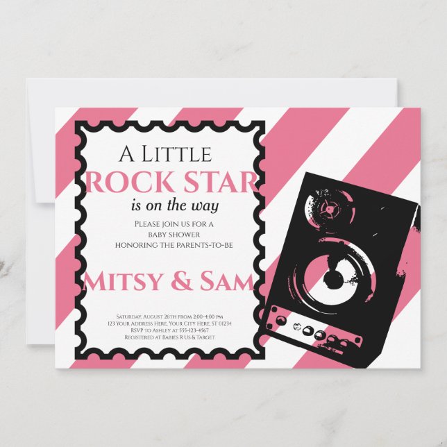 Pink Rock Star Rock a Bye Baby Shower Invitation (Front)
