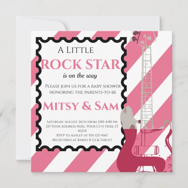 Pink Rock Star Rock a Bye Baby Shower Invitation (Front)