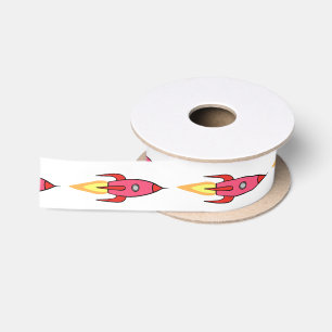 Pink Rocket Ship Outer Space Birthday Feminist Satin Ribbon