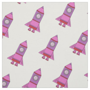 Pink Rocket - Space Pattern for Kids Fabric