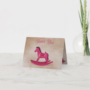 Pink Rocking Horse Baby Girl Thank You Card