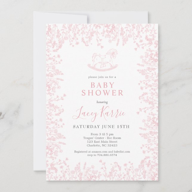 pink rocking horse Baby Shower invitation (Front)