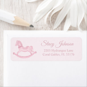 Pink Rocking Horse Baby Shower Return Address 