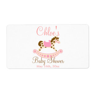Pink Rocking Horse Baby Shower Water Bottle Label