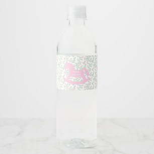 Pink Rocking Horse Girl Baby Shower Water Bottle Label