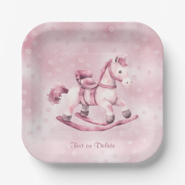 Pink Rocking Horse Paper Plate (Front)