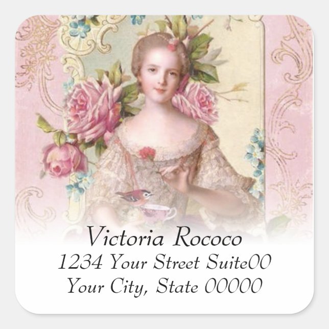 Pink Rococo Address Square Sticker (Front)