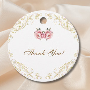 Pink Rococo Vintage Peony Baby Shower Thank You Favour Tags