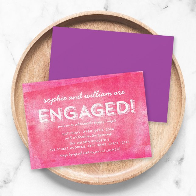 Pink Rolled Ink Engaged! Engagement Party Invitation (Creator Uploaded)