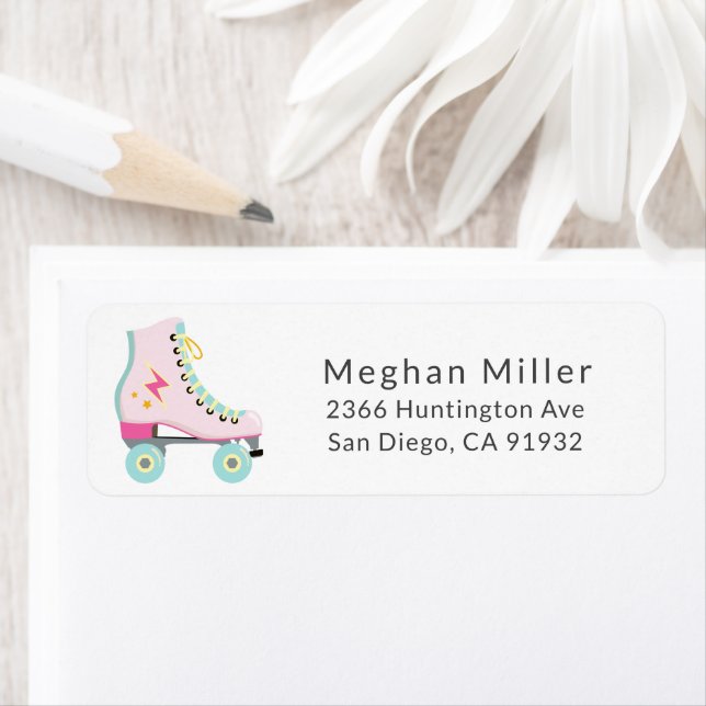 Pink Roller Skates Girls Address Label (Insitu)