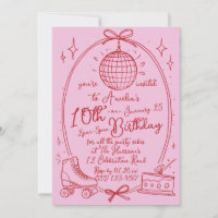 Pink Roller Skating Girl Birthday Party Invite