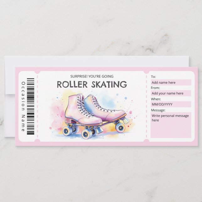 Pink Roller Skating Ticket Gift Certificate Invitation (Front)