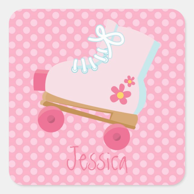 Pink Rollerskates Square Stickers (Front)