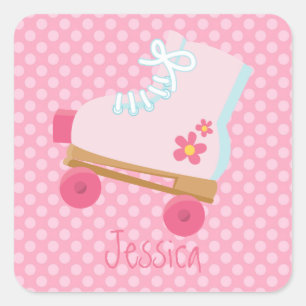 Pink Rollerskates Square Stickers