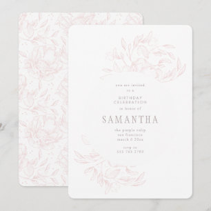 Pink Romantic Drawn Floral Birthday Invitation