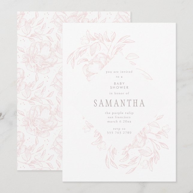 Pink Romantic Floral Baby Shower Invitation (Front/Back)