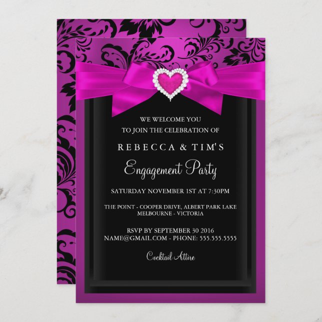Pink Romantic Heart Engagement Party Invitation (Front/Back)