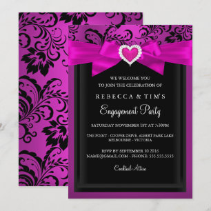 Pink Romantic Heart Engagement Party Invitation
