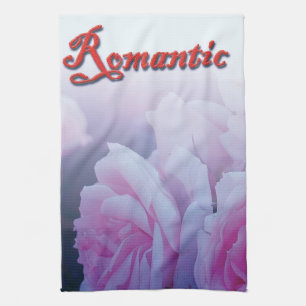 Pink romantic rose flowers kitchen towel