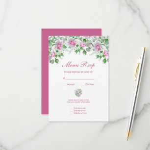 Pink Romantic Rose Menu Mariage RSVP