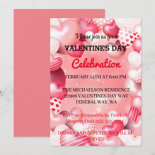 Pink Romantic Valentine's Day Love Party hearts Invitation