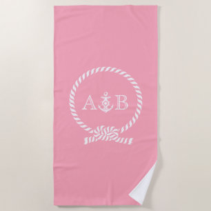 Pink Rope and Anchor Monogrammed Beach Towel