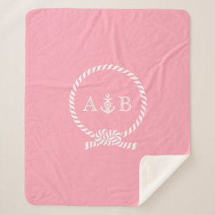 Pink Rope and Anchor Monogrammed Sherpa Blanket