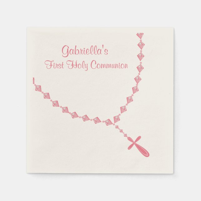 Pink Rosary Beads Communion Personalized Napkin (Front)