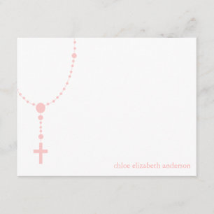 Pink Rosary Custom Baptism Thank You Notes