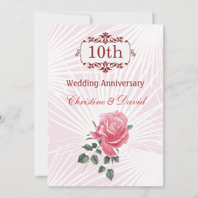 Pink rose 10th Wedding Anniversary Invitation (Front)