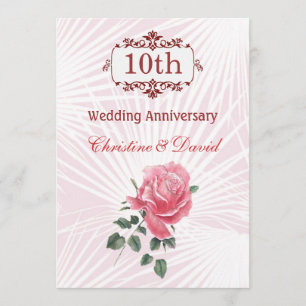Pink rose 10th Wedding Anniversary Invitation
