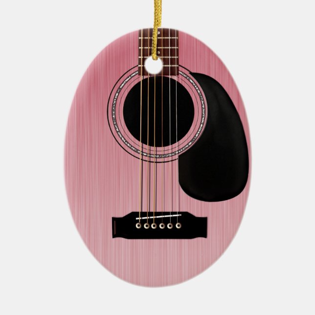 Pink Rose Acoustic Guitar Ceramic Ornament (Front)