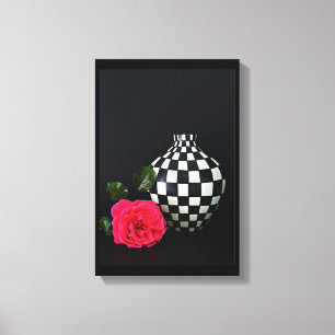 Pink Rose and a Chequered Vase Canvas Print