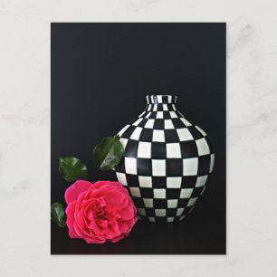 Pink Rose and a Chequered Vase Postcard