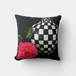 Pink Rose and a Chequered Vase Throw Pillow