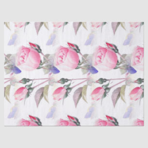 Pink Rose and Blue Butterflies Floral Tissue Paper