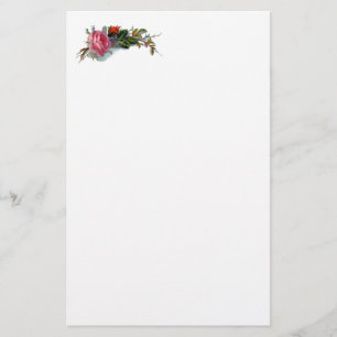 Pink Rose and Bud Victorian Stationery
