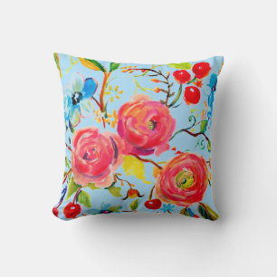 Pink Rose and Cherry Blue Sky Customizable Throw Pillow