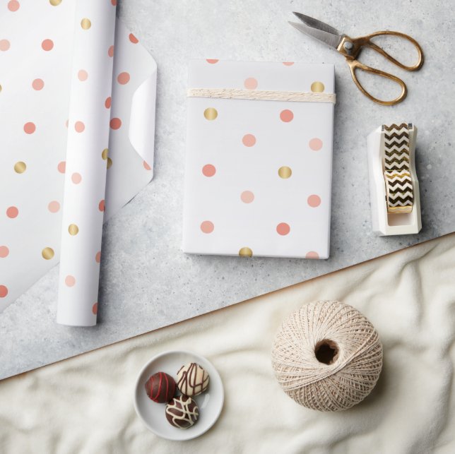 Pink Rose and Gold Polka Dots Wrapping Paper (Crafts)