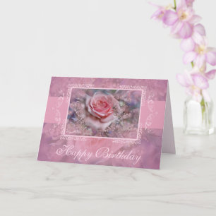 Pink Rose And Lace Greeting Card