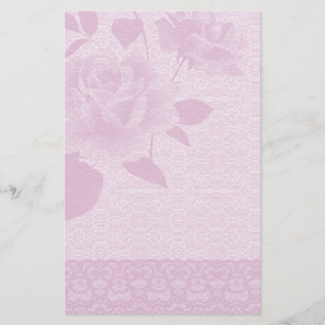 Pink Rose and Lace Paper Stationery (Front)