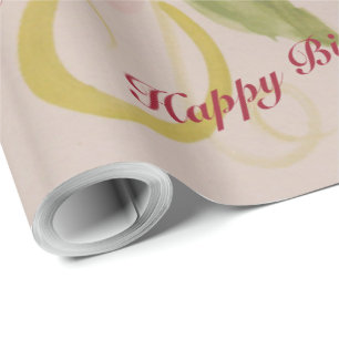 Pink Rose And Olive Green Floral Gift wrap