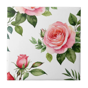 Pink Rose and Rosebud Tile