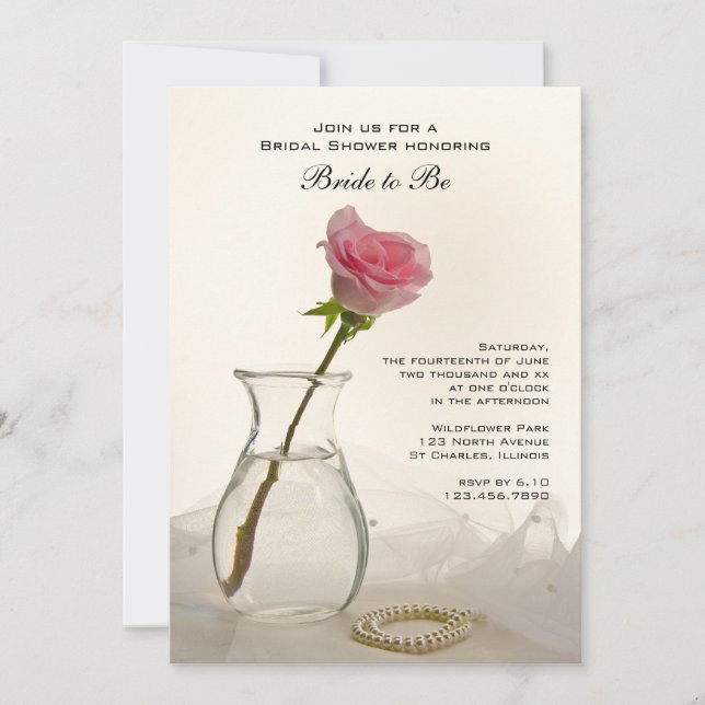 Pink Rose and White Pearls Bridal Shower Invite (Front)