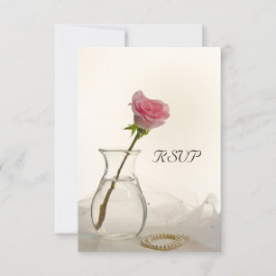 Pink Rose and White Pearls Wedding RSVP Card