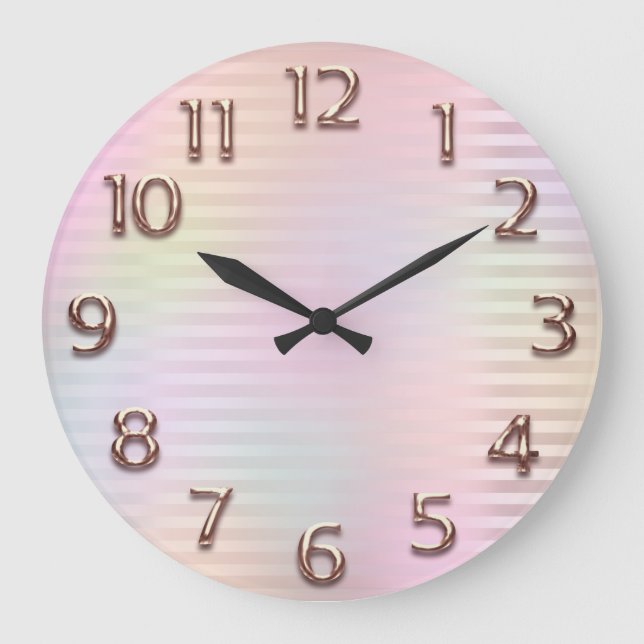Pink Rose Arabic Number Holograph Strokes Lines Large Clock (Front)