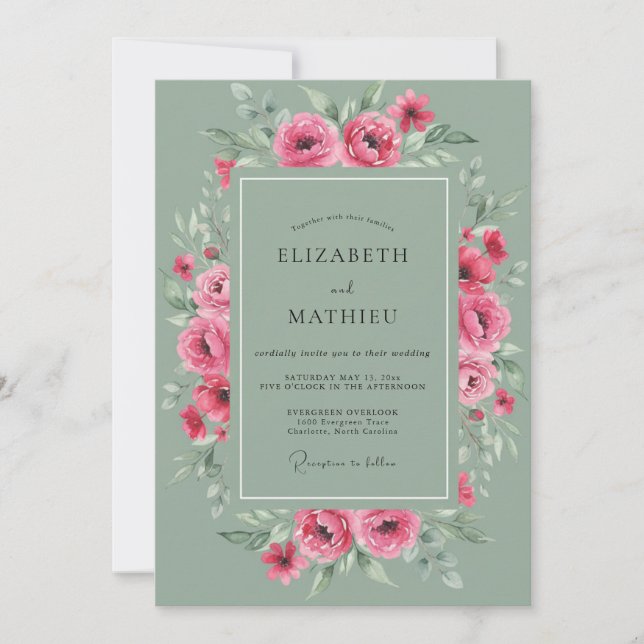 Pink Rose Arch Wedding Invitation (Front)