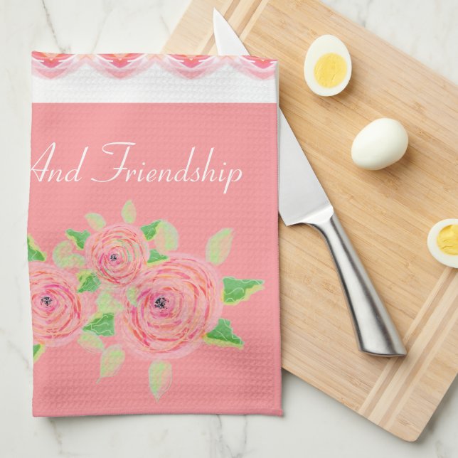 Pink rose art  kitchen towel (Quarter Fold)